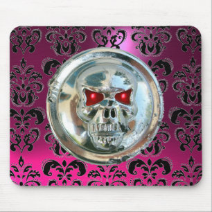 CHROME SKULL ,Damask, Pink Amethyst Mouse Pad