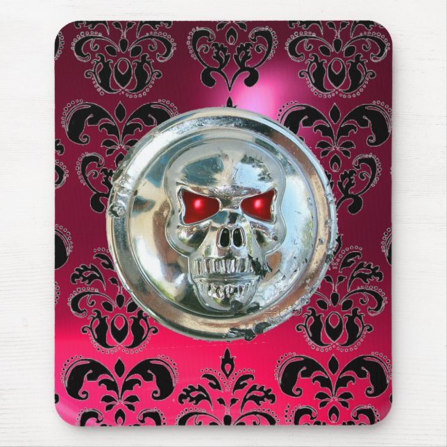 CHROME SKULL ,Damask Pink Ruby Mouse Pad (Front)