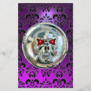 CHROME SKULL DAMASK Purple Amethyst Stationery