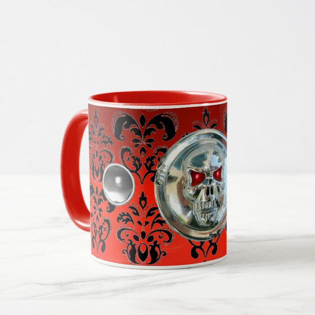 CHROME SKULL RIDERS  RED BLACK DAMASK , Ruby Mug (Front Left)