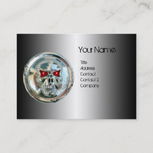 CHROME SKULL ,STEEL AND RED RUBY MONOGRAM BUSINESS CARD