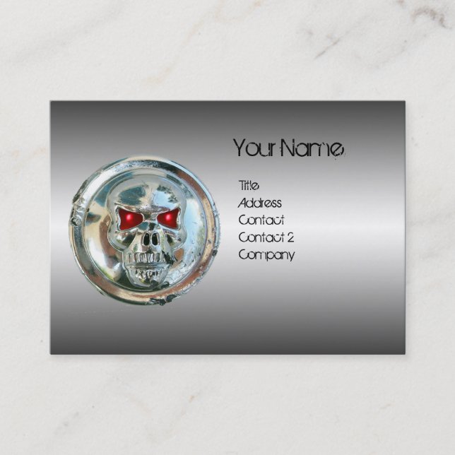 CHROME SKULL ,STEEL AND RED RUBY MONOGRAM BUSINESS CARD (Front)