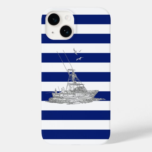 Chrome Sports Fishing Print on Navy Stripes Case-Mate iPhone Case (Back)