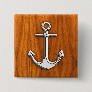 Chrome Style Anchor on Teak Veneer 2 Inch Square Button