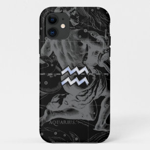 Chrome Style Aquarius Zodiac Symbol on Hevelius iPhone 11 Case