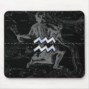 Chrome Style Aquarius Zodiac Symbol on Hevelius Mouse Pad