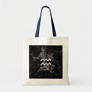 Chrome Style Aquarius Zodiac Symbol on Hevelius Tote Bag