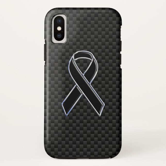 Chrome Style Black Ribbon Awareness Carbon Fibre Case-Mate iPhone Case (Back)