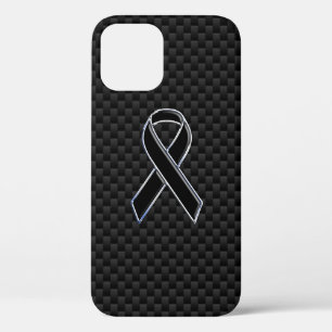 Chrome Style Black Ribbon Awareness Carbon Fibre iPhone 12 Case