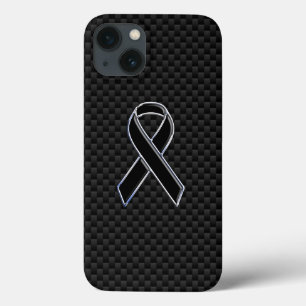 Chrome Style Black Ribbon Awareness Carbon Fibre iPhone 13 Case