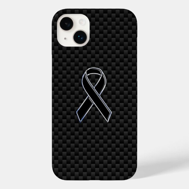 Chrome Style Black Ribbon Awareness Carbon Fibre Case-Mate iPhone Case (Back)