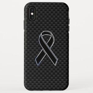 Chrome Style Black Ribbon Awareness Carbon Fibre iPhone XS Max Case