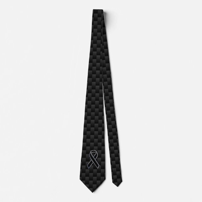 Chrome Style Black Ribbon Awareness Carbon Fibre Tie (Front)