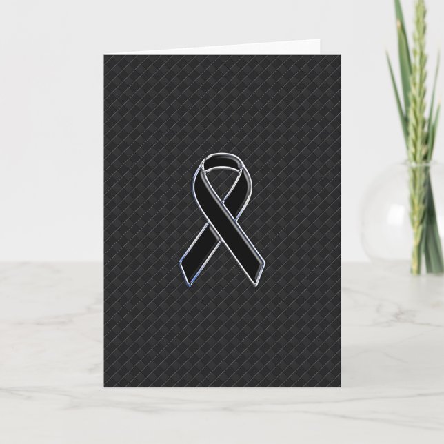 Chrome Style Black Ribbon Awareness Card (Front)