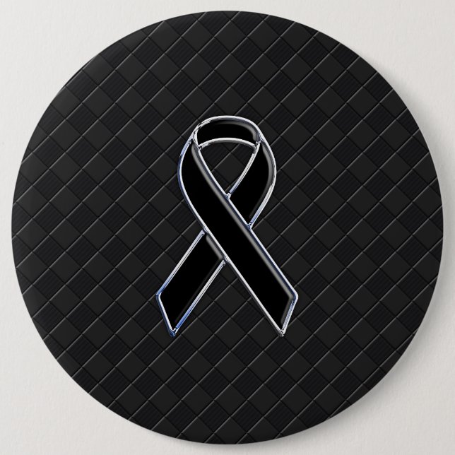 Chrome Style Black Ribbon Awareness Decor 6 Inch Round Button (Front)