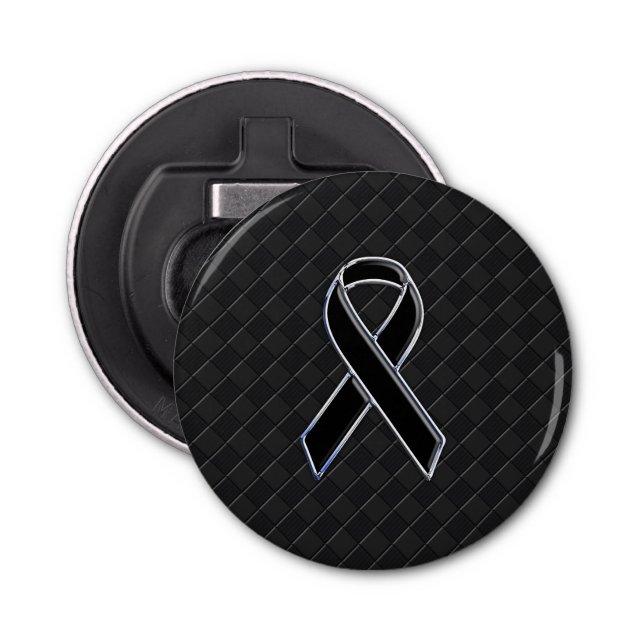 Chrome Style Black Ribbon Awareness Decor Bottle Opener (Front)
