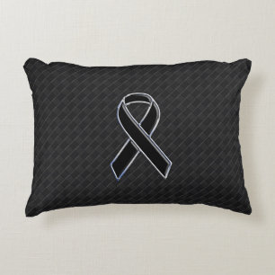 Chrome Style Black Ribbon Awareness Decor Decorative Pillow