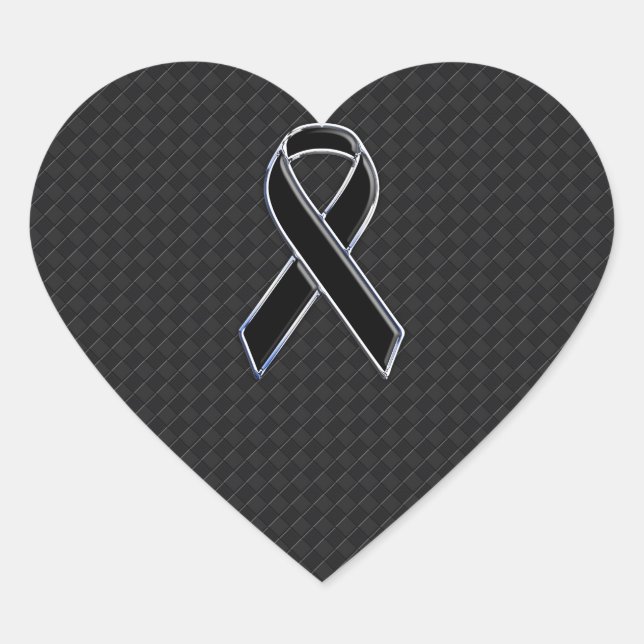 Chrome Style Black Ribbon Awareness Decor Heart Sticker (Front)