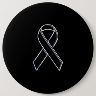 Chrome Style Black Ribbon Awareness on Black 6 Inch Round Button