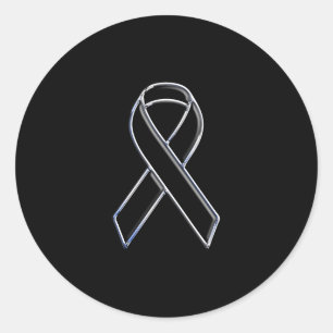 Chrome Style Black Ribbon Awareness on Black Classic Round Sticker