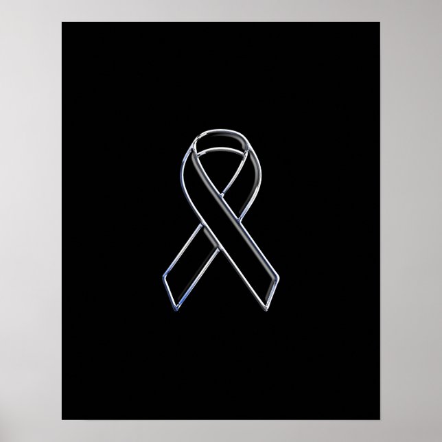 Chrome Style Black Ribbon Awareness Poster (Front)