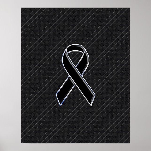 Chrome Style Black Ribbon Awareness Poster (Front)
