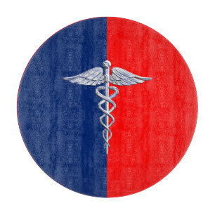 Chrome Style Caduceus Medical Symbol League Cutting Board