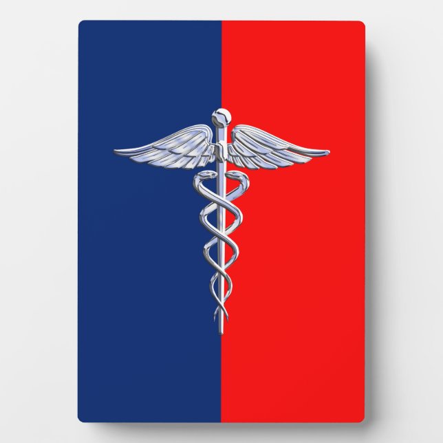 Chrome Style Caduceus Medical Symbol League Plaque (Front)