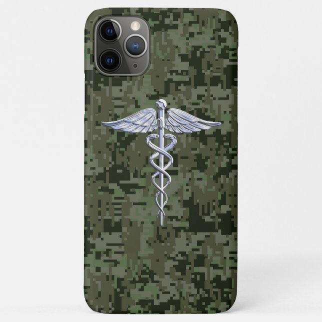Chrome Style Caduceus Symbol on Green Camouflage Case-Mate iPhone Case (Back)