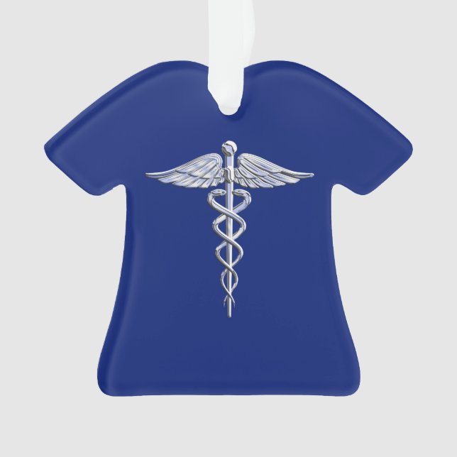 Chrome Style Caduceus Symbole Médicale sur bleu ma (devant)