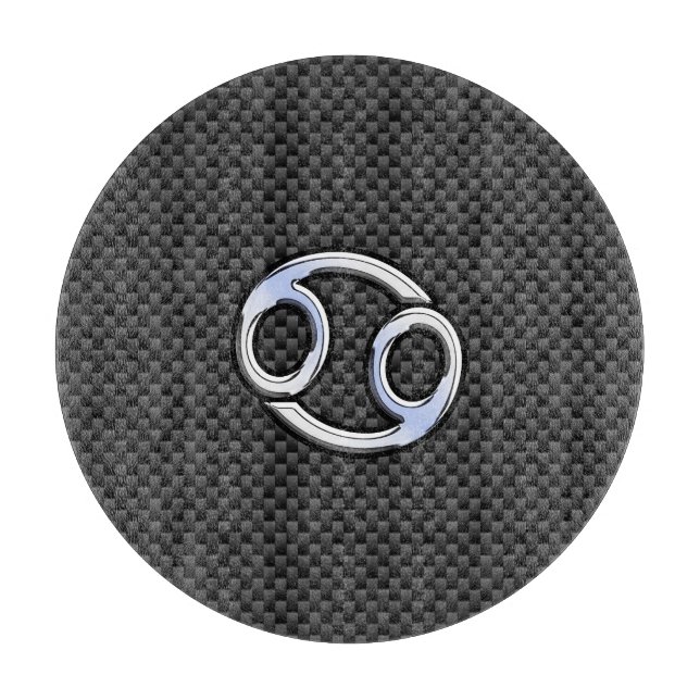 Chrome Style Cancer Zodiac Sign Carbon Fibre Print Cutting Board (Front)
