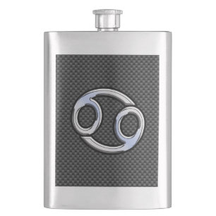 Chrome Style Cancer Zodiac Sign Carbon Fibre Print Hip Flask