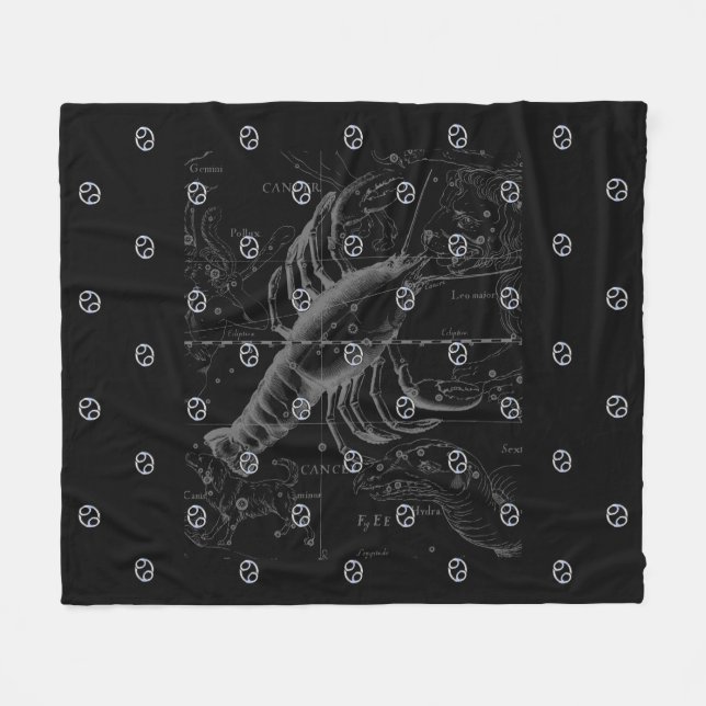 Chrome Style Cancer Zodiac Sign on Hevelius 1690 Fleece Blanket (Front (Horizontal))