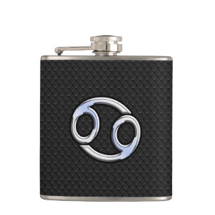 Chrome Style Cancer Zodiac Symbol Hip Flask