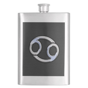 Chrome Style Cancer Zodiac Symbol Hip Flask
