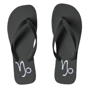 Chrome Style Capricorn Sign on Snake Skin Decor Flip Flops