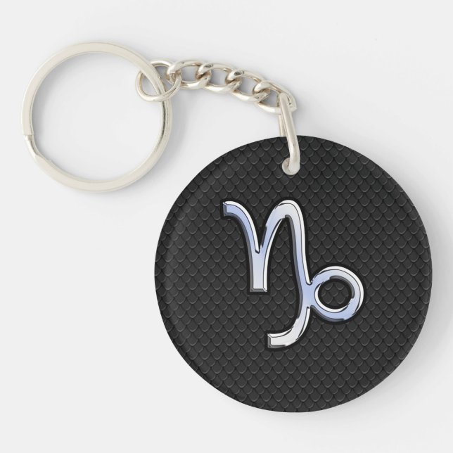 Chrome Style Capricorn Sign on Snake Skin Decor Keychain (Front)