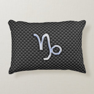 Chrome Style Capricorn Zodiac Sign on Carbon Fibre Decorative Pillow