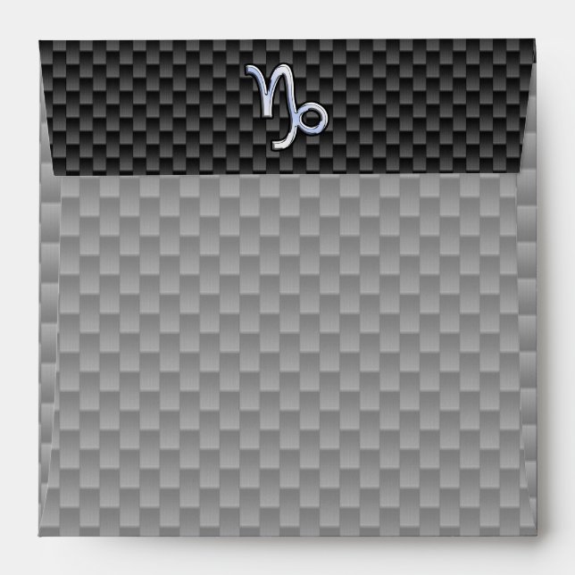 Chrome Style Capricorn Zodiac Sign on Carbon Fibre Envelope (Back (Top Flap))