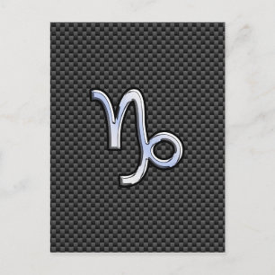 Chrome Style Capricorn Zodiac Sign on Carbon Fibre Postcard