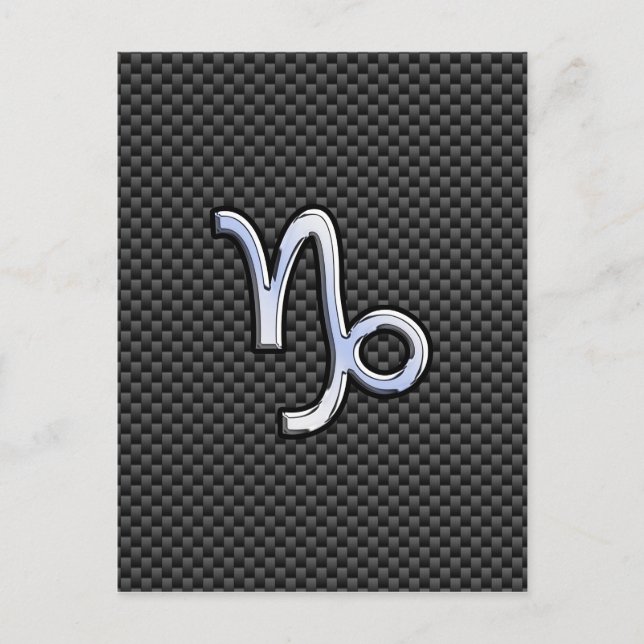 Chrome Style Capricorn Zodiac Sign on Carbon Fibre Postcard (Front)