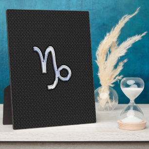 Chrome Style Capricorn Zodiac Sign on Snake style Plaque