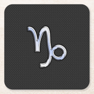 Chrome Style Capricorn Zodiac Sign on Snake style Square Paper Coaster