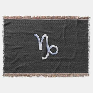 Chrome Style Capricorn Zodiac Sign on Snake style Throw Blanket
