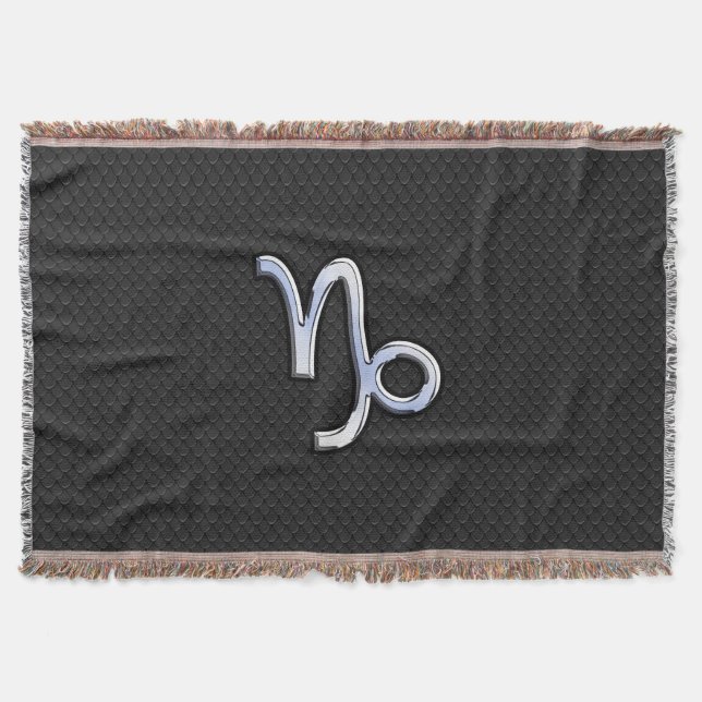Chrome Style Capricorn Zodiac Sign on Snake style Throw Blanket (Front)
