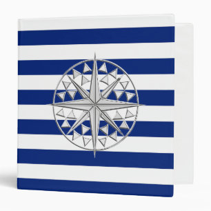 Chrome Style Compass on Nautical Stripes Binder