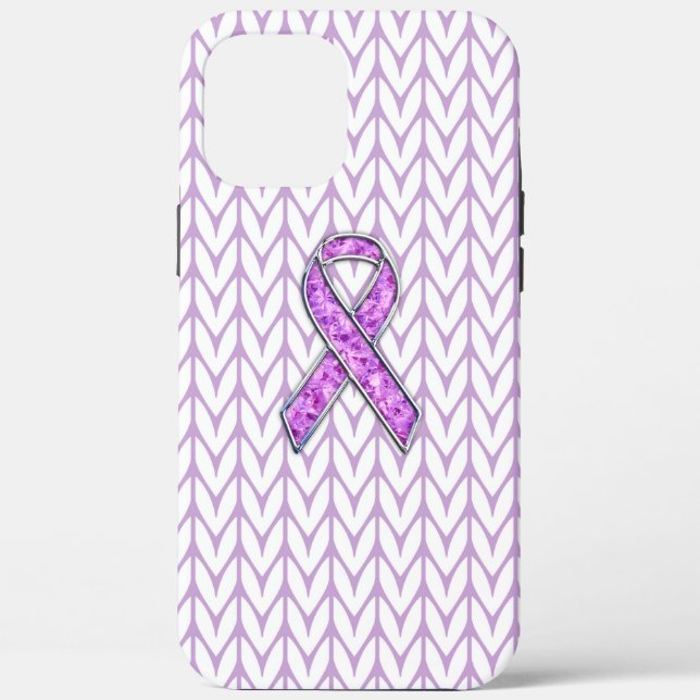 Chrome Style Crystal Pink Ribbon Awareness Knit Case-Mate iPhone Case (Back)