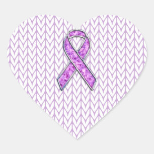 Chrome Style Crystal Pink Ribbon Awareness Knit Heart Sticker