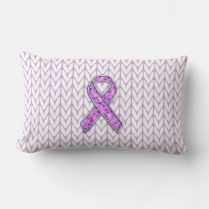 Chrome Style Crystal Pink Ribbon Awareness Knit Lumbar Pillow