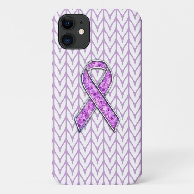 Chrome Style Crystals Pink Ribbon Awareness Knit Case-Mate iPhone Case (Back)